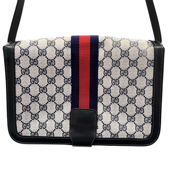 Gucci RARE BREVETTATO Monogram Shoulder Bag with Red and Blue Stripe - Picture 10 of 11